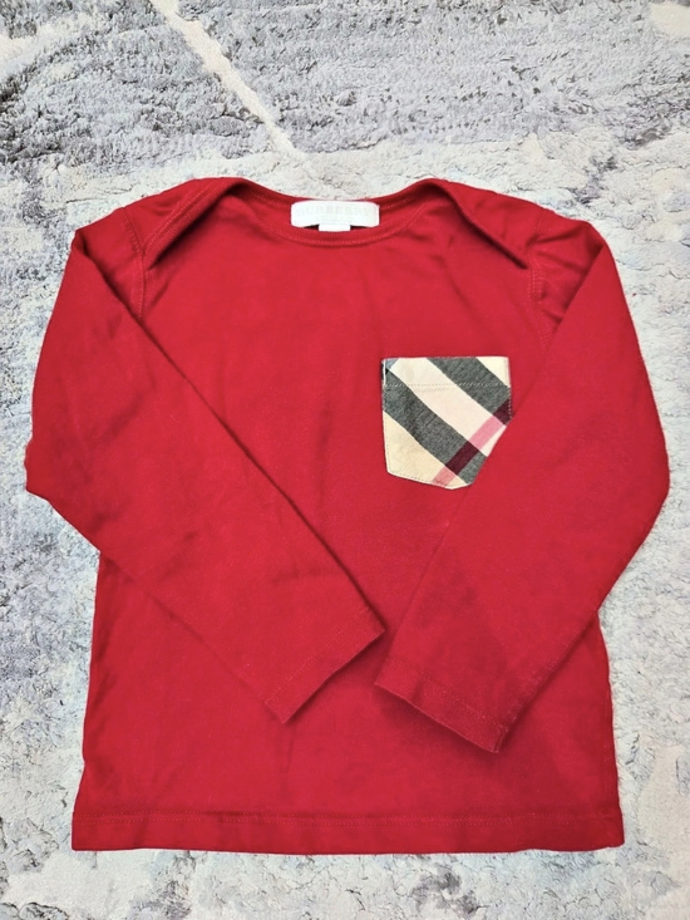 Burberry Kids Long Sleeve Pocket Tee in Red